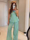 SC Stripe Sleeveless Vest Two Piece Pants Set  GFXI-fx1002