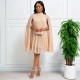 SC Plus Size Shawl Sleeve Pleated Chiffon Midi Dress GATE-651