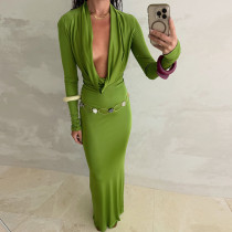 SC Long Sleeve Solid Color Maxi Dress GZJQ-K6D18503A