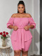 SC Plus Size Solid Color One Shoulder 2 Piece Short Set QMZF-1841