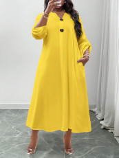 SC Plus Size Long Sleeve Loose V Neck Maxi Dress GAWE-6801