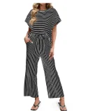 SC Stripe Short Sleeve T Shirt Two Piece Pants Set GWHT-A683