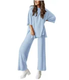SC Plus Size Long Sleeve Solid Color Loose 2 Piece Pants Set GWHT-509