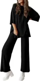 SC Plus Size Long Sleeve Solid Color Loose 2 Piece Pants Set GWHT-509