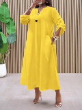 SC Plus Size Long Sleeve Loose V Neck Maxi Dress GAWE-6801