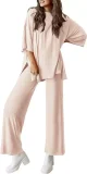 SC Plus Size Long Sleeve Solid Color Loose 2 Piece Pants Set GWHT-509