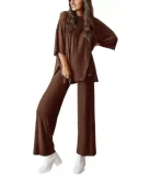 SC Plus Size Long Sleeve Solid Color Loose 2 Piece Pants Set GWHT-509