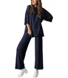 SC Plus Size Long Sleeve Solid Color Loose 2 Piece Pants Set GWHT-509