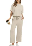 SC Plus Size Short Sleeve Solid Color Two Piece Pants Set GWHT-A28
