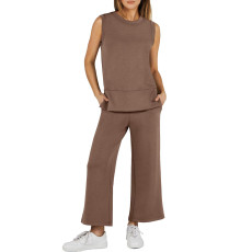SC Solid Color Sleeveless Loose Two Piece Pants Set GWHT-07