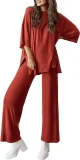 SC Plus Size Long Sleeve Solid Color Loose 2 Piece Pants Set GWHT-509