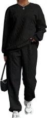 SC Plus Size Threaded Jacquard Long Pants Casual Two-piece Set GWHT-A23
