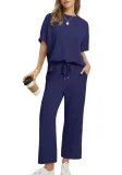 SC Plus Size Short Sleeve Solid Color Two Piece Pants Set GWHT-A28