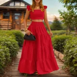 SC Plus Size Solid Color Sling Top Long Skirt Suit GHMF-8114