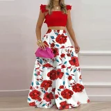SC Plus Size Solid Color Sling Top Long Skirt Suit GHMF-8114