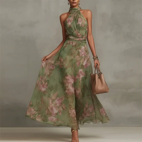 SC Plus Size Halterneck Sleeveless Maxi Dress GHMF-30592