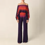 SC Plus Size Bat Sleeve Printed Top Wide Leg Pants 2 Piece Set GHMF-24130
