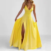 SC Plus Size Solid Color Split Sling Maxi Dress GHMF-29249