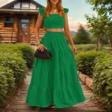 SC Plus Size Solid Color Sling Top Long Skirt Suit GHMF-8114