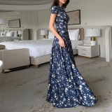 SC Plus Size Solid Color Printed Loose Maxi Dress GHMF-30557