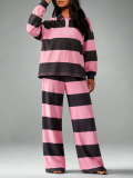 SC Long Sleeve Stripe Color Block Two Piece Pants Set HNIF-MC046