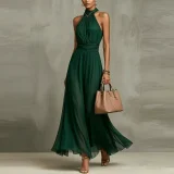SC Plus Size Halterneck Sleeveless Maxi Dress GHMF-30592
