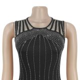 SC Mesh See Through Hot Drill Jumpsuit BY-7869