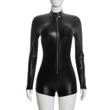 SC Long Sleeve Zipper Leather Romper GDSF-D26RP366