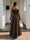 SC Polka-Dot Off Shoulder Long Sleeve Sexy Maxi Dress GMYS-WL8515