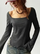 SC Square Neck Long Sleeve T Shirt GMYS-WL260721