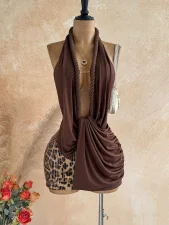 SC Leopard Sequin Patchwork Backless Knits Mini Dress GZIY-6552