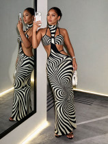 SC Printed Halterneck Tie Up Maxi Dress GHYX-TXY5513