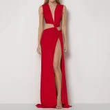 SC Plus Size Sexy Hollow Out Split Maxi Dress GHMF-28175