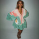 SC V Neck Ruffles Flare Sleeve Printed Mini Dress YF-11147