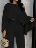 SC Solid Color Slash Shoulder Tops Two Piece Pants Set HNIF-YM084