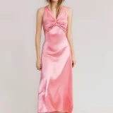 SC Plus Size Sleeveless Solid Color Ruched Maxi Dress GHMF-28978
