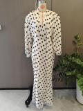 SC Plus Size Polka Dot Printed V Neck Maxi Dress GHMF-30539