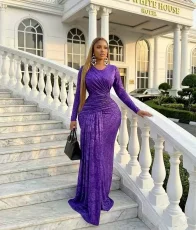 SC Long Sleeve Ruched Maxi Dress GADE-11403