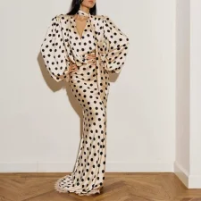 SC Plus Size Polka Dot Printed V Neck Maxi Dress GHMF-30539