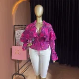 SC Printed Tie Up Ruched Shirt GCNE-75949