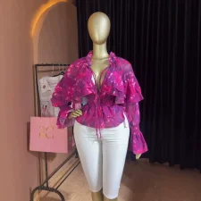 SC Printed Tie Up Ruched Shirt GCNE-75949