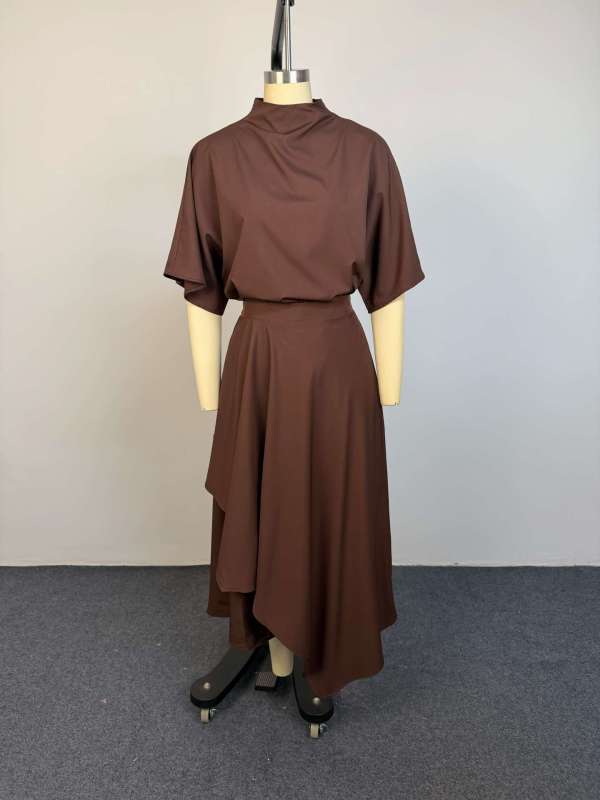 SC Short Sleeve Solid Color Top Long Skirt Suit GCNE-75543