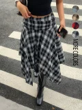 SC Plaid Printed Irregular Mid-skirts GSRX-1033
