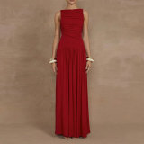 SC Plus Size Sleeveless Solid Color Pleated Maxi Dress GHMF-28818