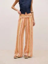 SC Stripe Printed Tie Up Wide Leg Pants GMYS-WL260704