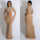 SC Mesh Hot Drill Long Sleeve Maxi Dress GMYU-8437