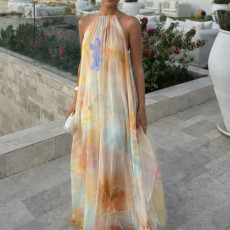 SC Plus Size Printed Sleeveless Backless Maxi Dress GHMF-30597