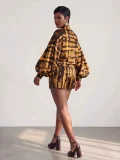 SC Printed Lantern Sleeve Two Piece Shorts Set GQLK-6610