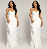 SC Solid Color Ruffles Sling Maxi Dress GMYU-11536