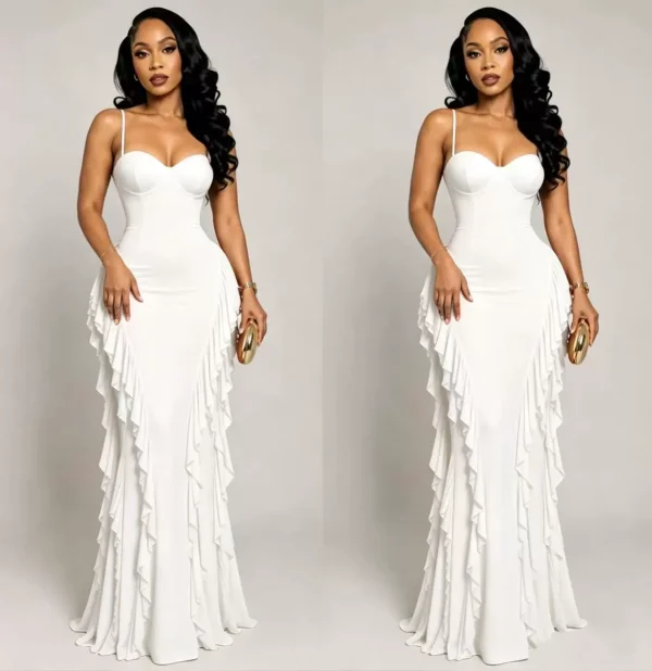 SC Solid Color Ruffles Sling Maxi Dress GMYU-11536
